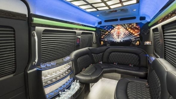 Interior of Charter Bus Company Middletown's Sprinter Limo in Middletown